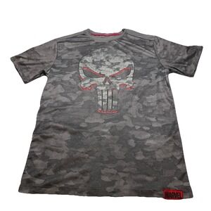 Marvel Punisher Shirt Mens Small Gray Camo Skull Graphic Athletic T-Shirt Gym